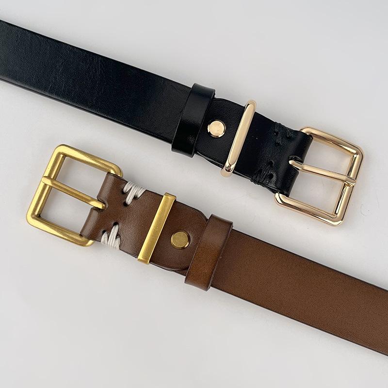 Retro Genuine Leather Women's Belt Cowhide with Casual Pants Denim Skirt Decoration Women's Belt Versatile Women