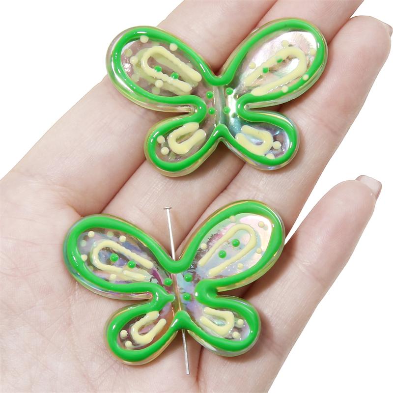 Acrylic Oil Drop Hand-painted Butterfly Beads for DIY Jewelry