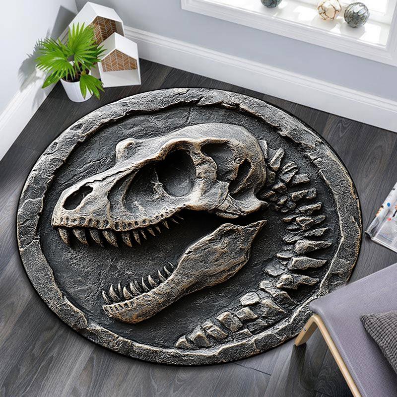 Dinosaur Skull Round Area Rug,Carpet Rug for Living Room Bedroom Sofa Playroom Decor,Non-slip Floor Mat