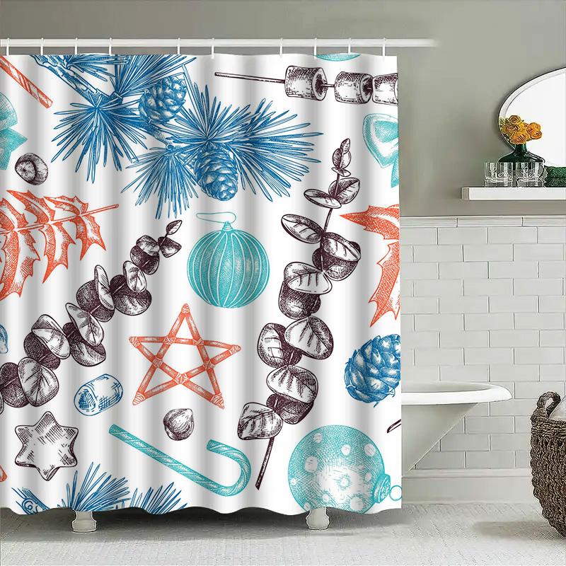 

Modern Art Shower Curtain Christmas Holiday Decorative Printed Waterproof Fabric for Bathroom Decoration in Various Colors 90x180cm