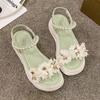 Ladies Shoes with Medium Heels Platform Pearl Women's Sandals Flowers 2025 Trending Pvc New Breathable Fashion The Best Vip Shoe