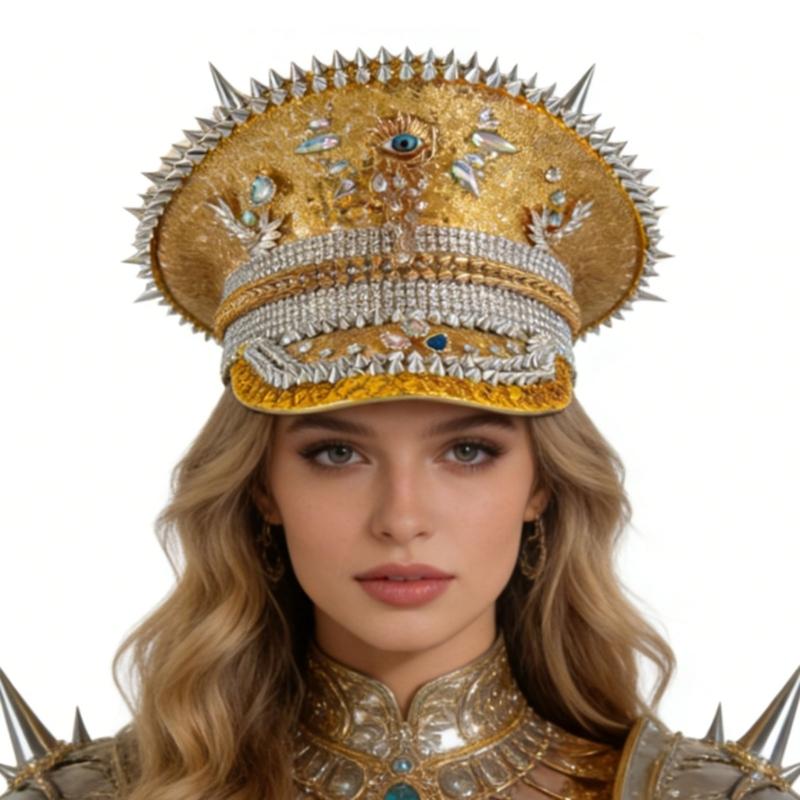 Steampunk Beret with Rhinestones Embellished Eye Design Costume Hat for Themed Parties and Cosplay Event