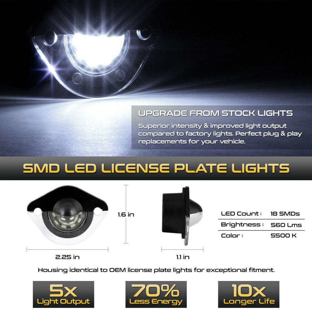 2pcs SMD LED License Plate Lamp 3W 6500K White Light Fit for Ford Mustang 1994-2004