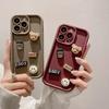 iPhone 16 Pro Kaffeebär Schleifpapier Weiche Hülle - Kompatibel mit Apple 13/15 Hohes Bambus Feines Loch Stereo Schutzhülle