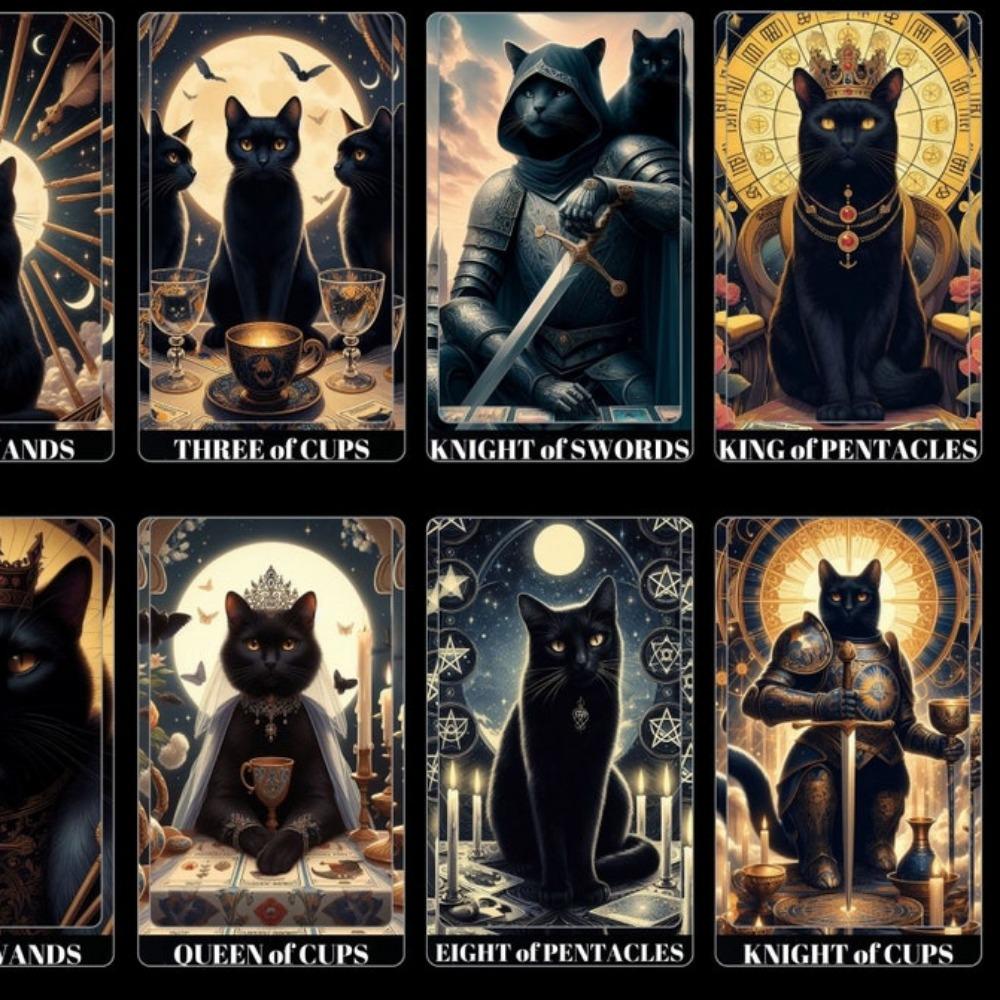 Black Cat Tarot Shadowy Cat Deck Feline Deck 78 Pcs Tarot Cards Based on Rider Waite System for Beginners 10.3*6cm