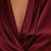 Women Shirt V-Neck Long Sleeve Pleated Smooth Satin Shirt Tops Pure Color Spring