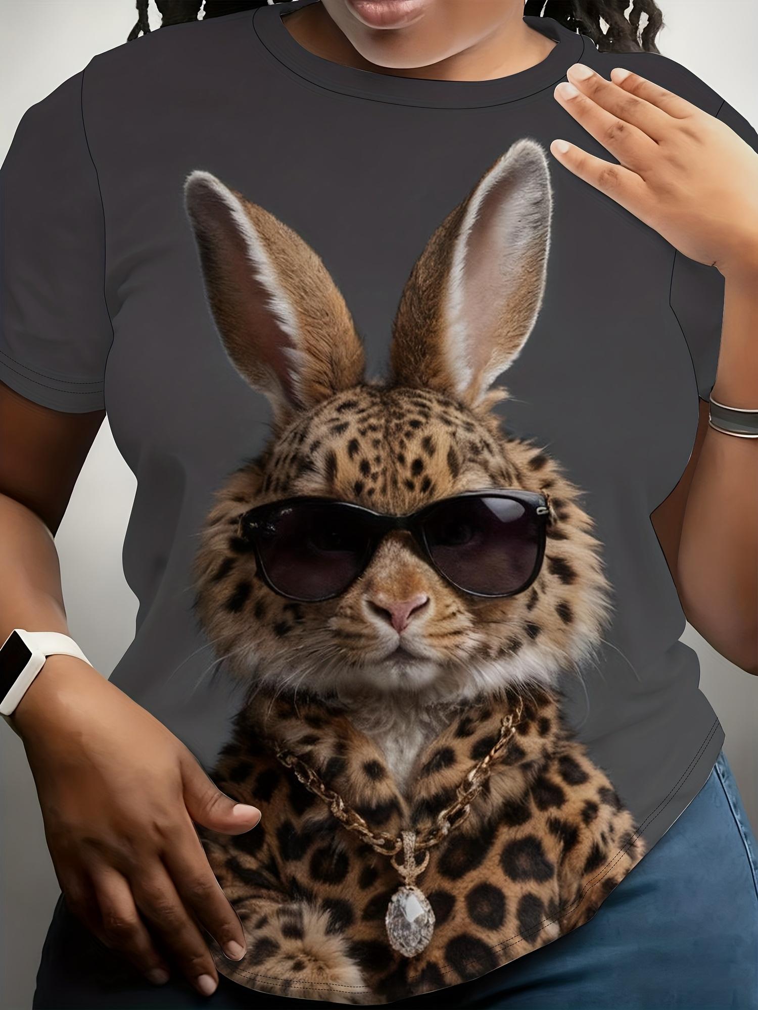 

Women s a Digital Print T-shirt. Artistic Style ;Leopard Print Trendy Rabbit; Themed Printed Short-sleeve T-shirt. Cool and Fashionable Top. Featuring XL дубильная кора
