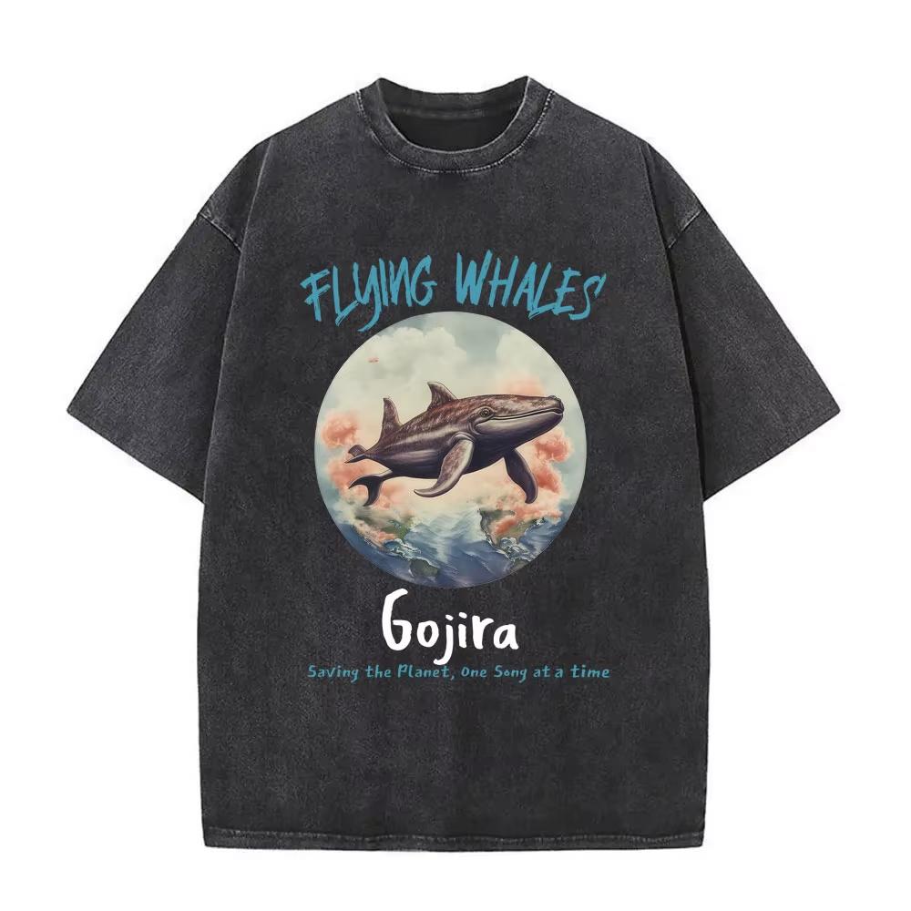 2026 Summer Fashion Trendy Tee Washed Vintage Metal Band Gojira T-shirt From Mars To Sirius Flying Whales Snake Graphic T-shirts