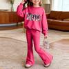 Kids Casual Loose Fit Long Sleeve Neck Printed Top and Pants Set