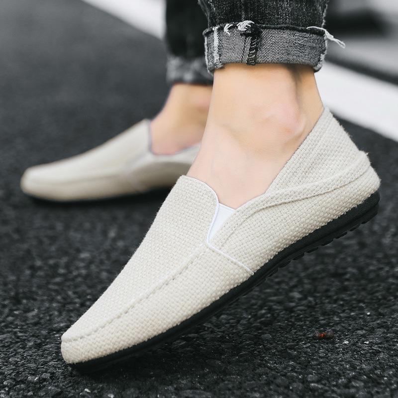Men Shoes Breathable Linen Shoes Fashion Soft Sole Flat Shoes Non-slip Driving Casual Shoe Loafers Outdoor Slip on Men Slippers