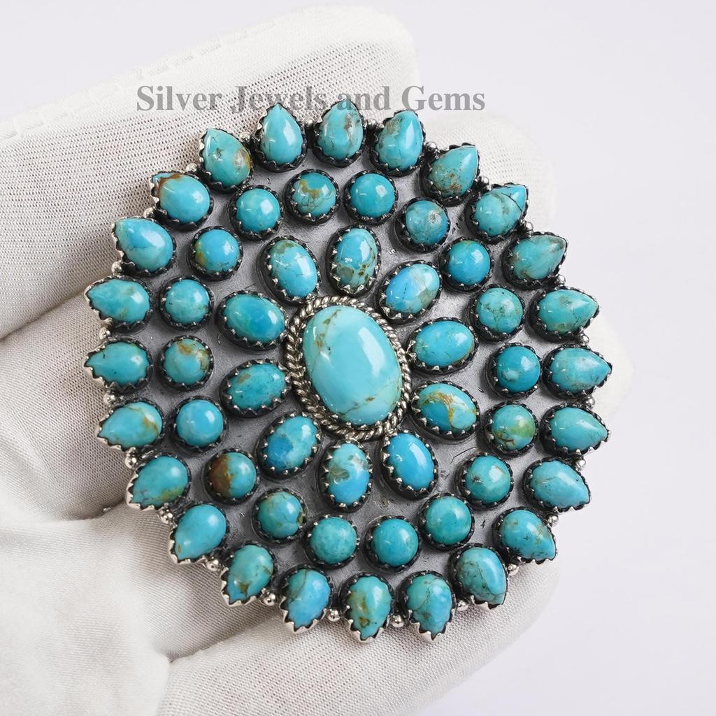 Arizona Turquoise Cluster Ring, Big Statement Turquoise Ring, 925 Sterling Silver Ring, Wedding Ring, Multi Stone Handmade Ring
