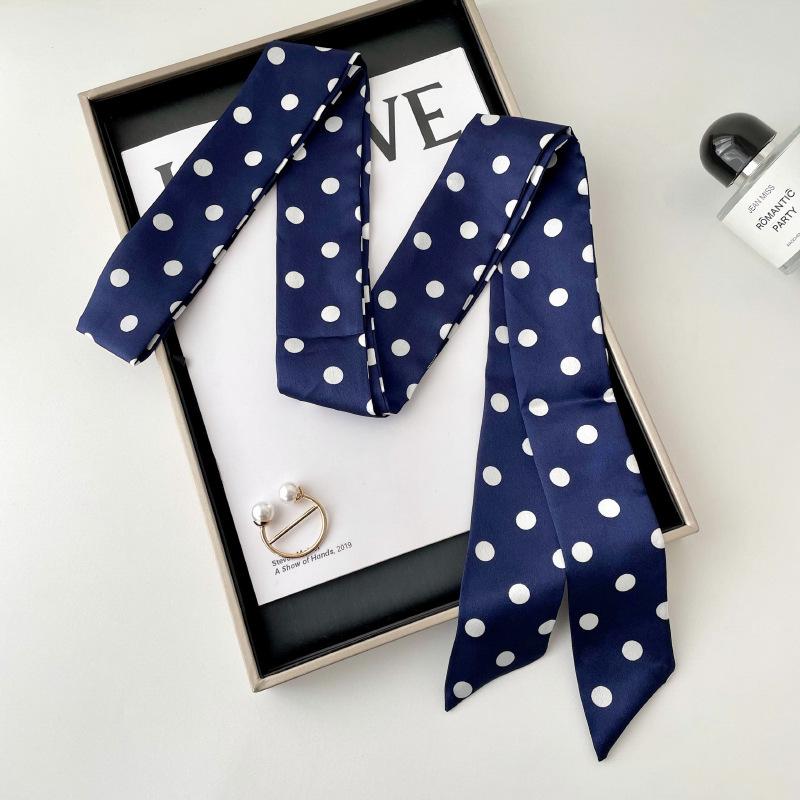Black Polka Dot Silk Scarf, New Versatile Light Luxury High-end Neck Tie, Shirt Tie Scarf Tie Bag Ribbon Headband