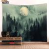 1pc Chinese Style Green Forest Printed Tapestry Living Room Wall Art Decoration Background Cloth Machine Washable Space Pendant