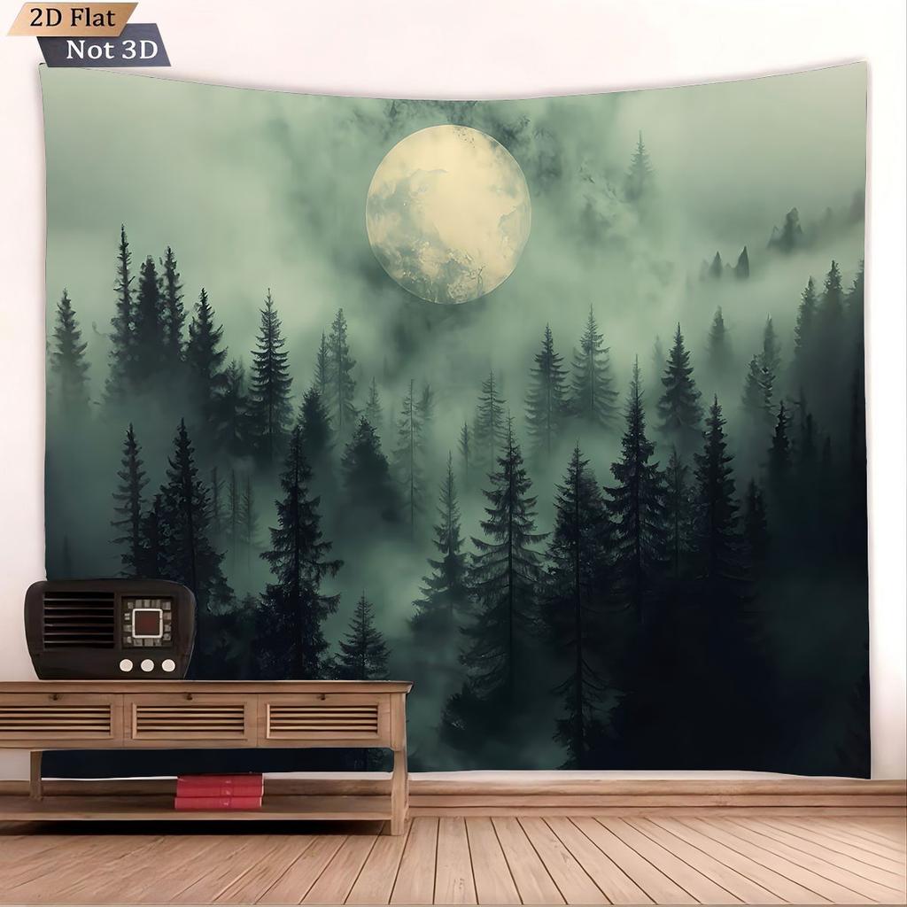 1pc Chinese Style Green Forest Printed Tapestry Living Room Wall Art Decoration Background Cloth Machine Washable Space Pendant