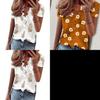 T-shirt da donna alla moda con scollo a V, maniche corte a balze e stampa floreale margherita alla moda