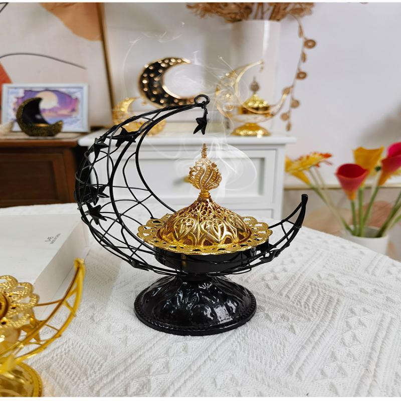 Moon-Shaped Metal Incense Burner Handheld Home Living Room Desktop Decor Ornament Stylish Aromatherapy Burner