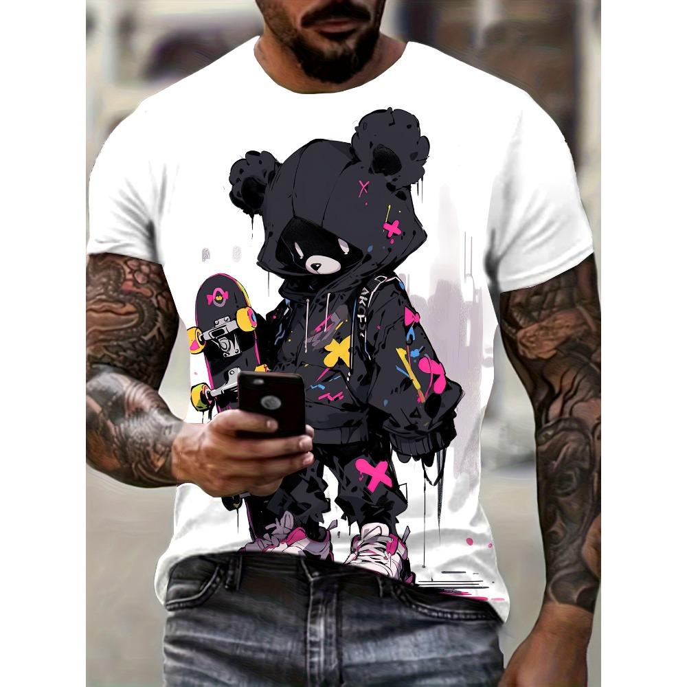 Men's Kids Casual Fashion T-shirt 3D Printing Anime Bear Pattern Printed T-shirt For Summer Daily Outdoor Streetwear Oversized Tops