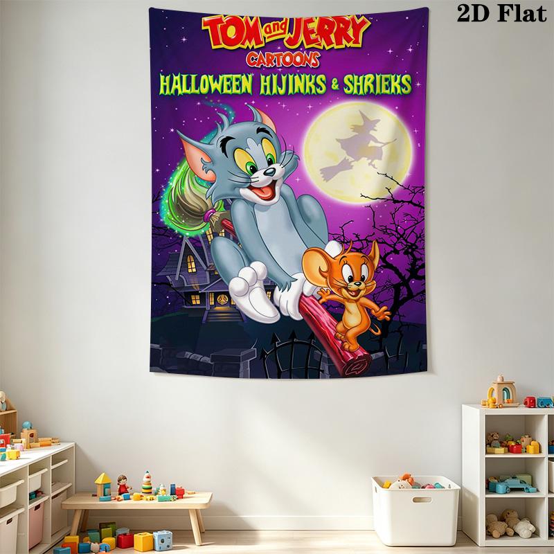 Tom Jerry Whimsical Adventure Tapestry Wallmounted Background Cloth Atmospheric Background Cloth Wall Decoration Background Wall Hanging Cloth