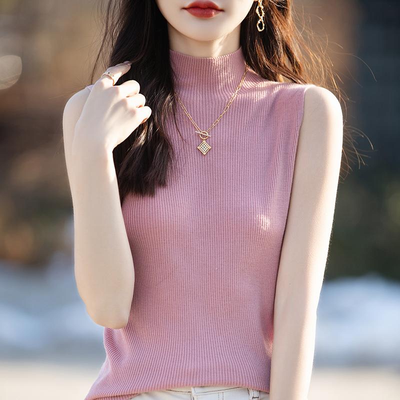 Damen Tank Top ärmellos MODERN NEW SAGA Sommer T-Shirt Stricktop Basic Weste Damen Rollkragen