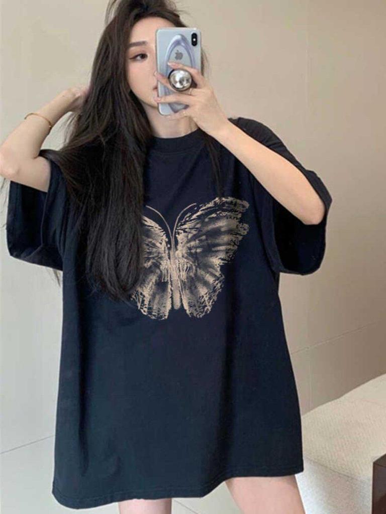 Women's Plus Size Retro Oversized Short Sleeve Mid-Length T-shirt
