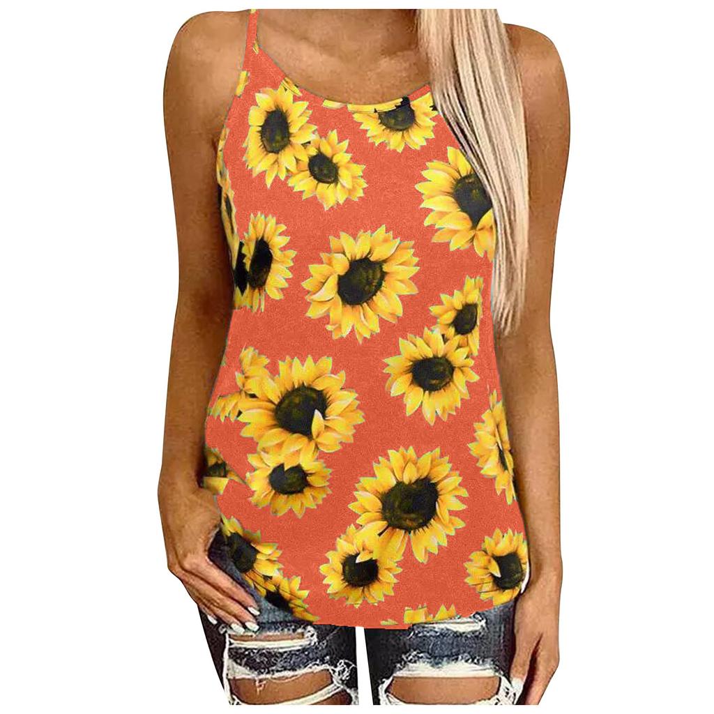 Estampado de girasol de mujer O-Neck sin mangas sexy blusa chaleco de moda  tank top comprar a buen precio — entrega gratuita, reseñas reales con fotos  — Joom