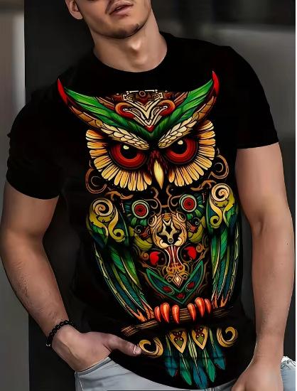 Novel Owl Pattern 3D Printed Crew Men's T-Shirt Summer Animal Oversized Shirt Men's Anime