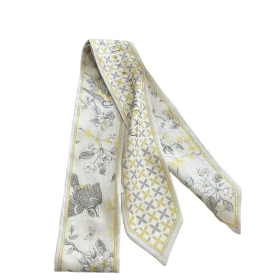 Women Summer Scarf Bag Decoration Soft Contrast Color Flower Print Artistic Painting Decorate Neck Smooth Lace Up Lady Hairband Hair Accessories