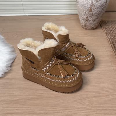 Leather Platform Short Snow Boots Women's 2025 Winter New Plush Warm Cotton Shoes Wear Fluffy Shoes