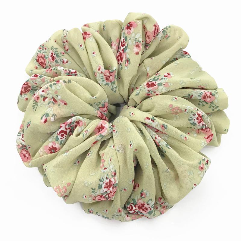 Large Hair Band Elastic Chiffon Scrunchies Floral Print Malaysian Bunch Hair Tie Oversized Volumizing Malaysian Rubber Band