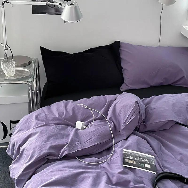 Ins Style Bedding Set Fashion Solid Color Washable Duvet Cover Without Comfortable Pillowcases Sheet for Student Soft Home Texti