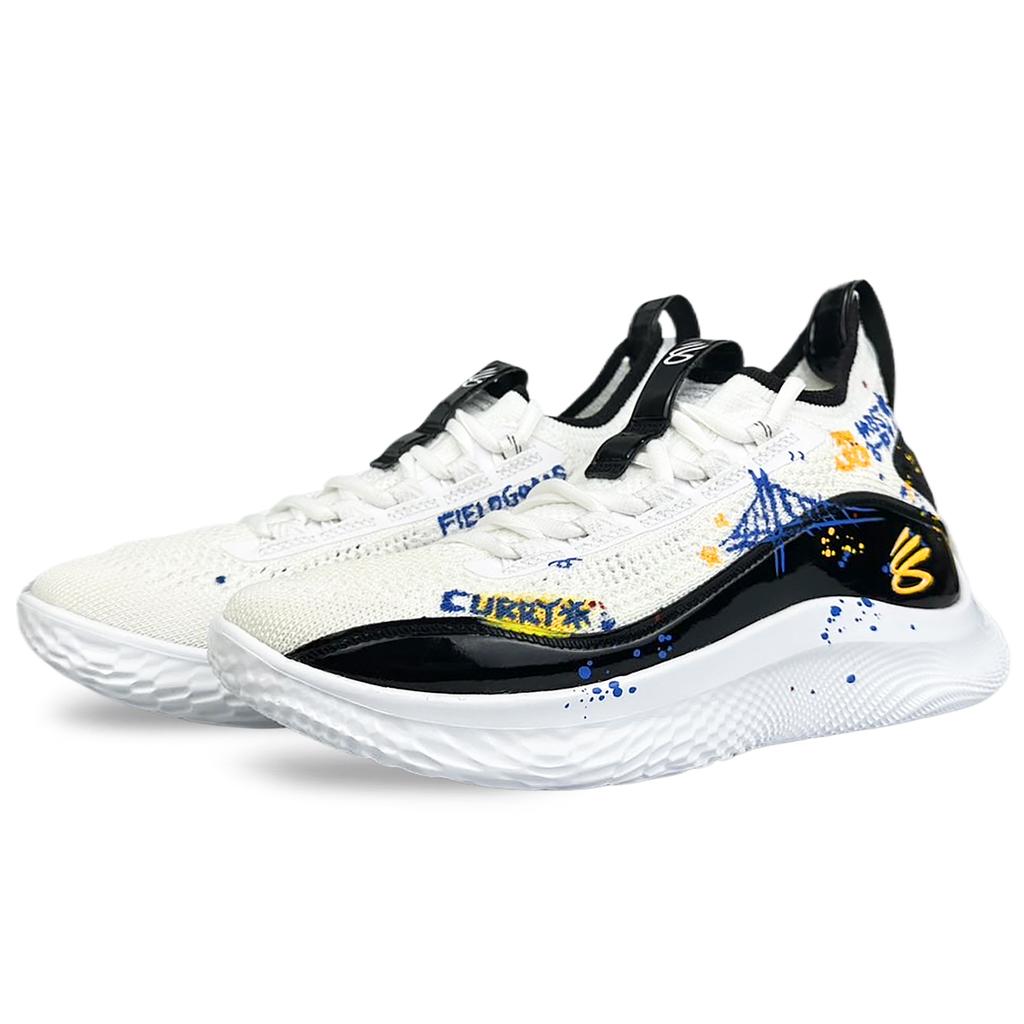 Under Armour Curry 8 Slip Resistant Abrasion Resistant Low top Basketball Shoes Unisex White Black 3024785-111(Team40-30)