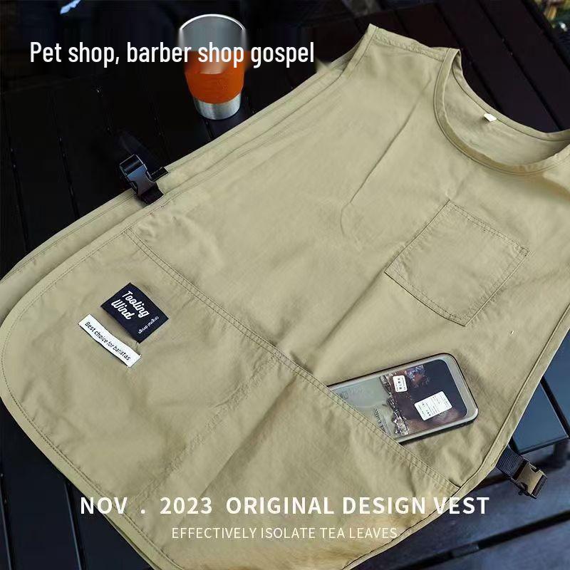 Unisex Korean-Style Water-Resistant Kitchen & Coffee Shop Workwear Apron - Breathable Vest, Plus Size Waist Fit