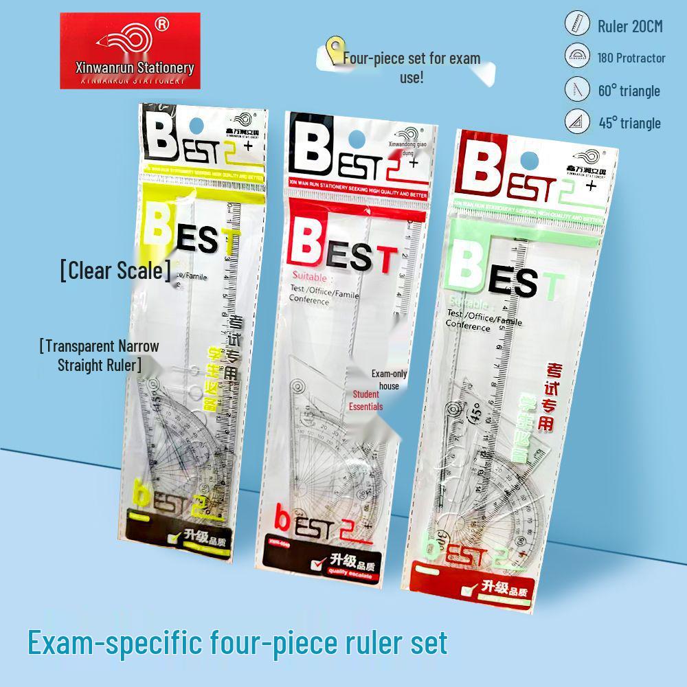

Transparent Student Geometry Set - 20cm Square, Ruler, Protractor, 4-Piece Narrow Ruler Set Model 6040