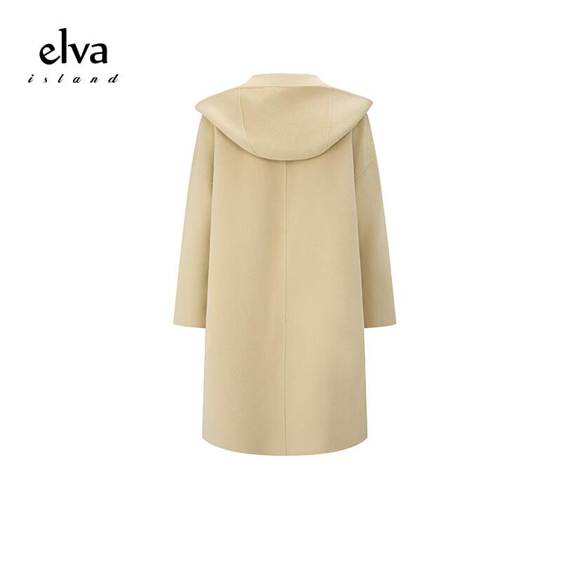 Elva' Island Women's Hooded Double-Sided Mid-Length Wool Coat