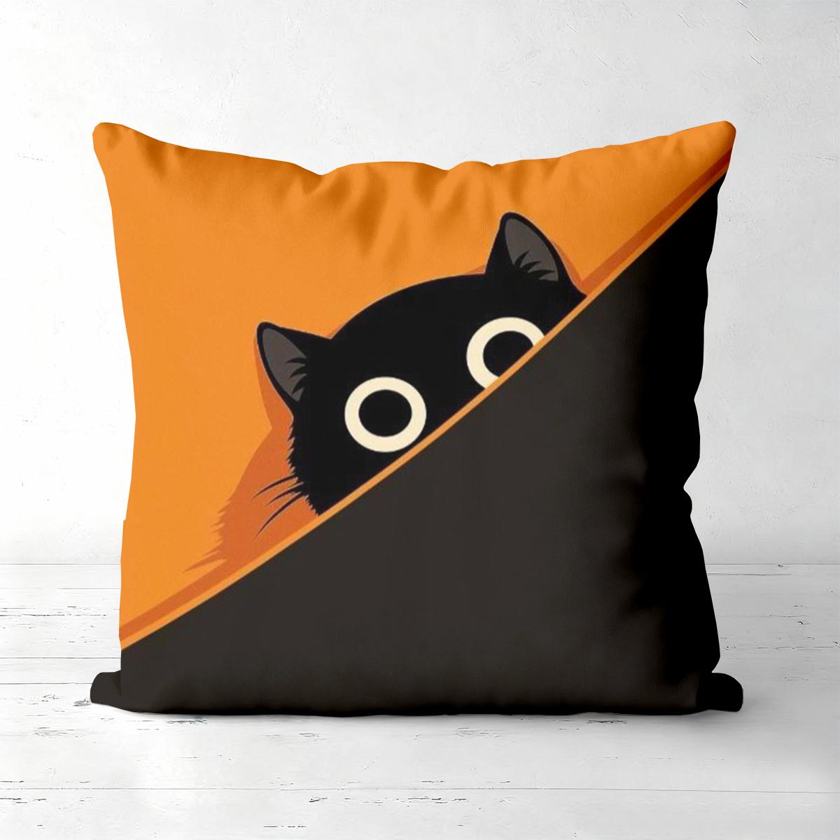 Cute Black Cat Pattern Orange And Black Throw Pillows Polyester pillowcase, sofa decorative cushion cov Headboard Pillow 45x45cm