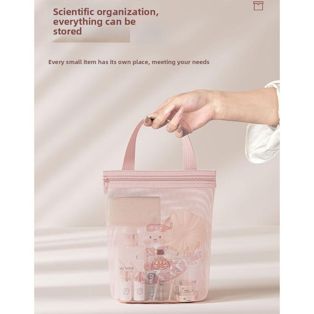 Portable Printed Mesh Bag Large Capacity Shower Organizer Cosmetic Bag Mesh Storage Bag Bath