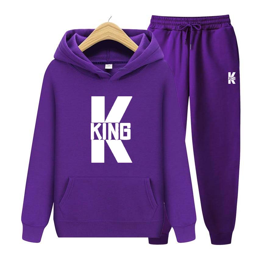 King Print Tracksuit 2 Pieces Set Long Sleeve Sweatshirts for Men Women Sport Suit Hooded Pullover Sweatshirt Top Coat