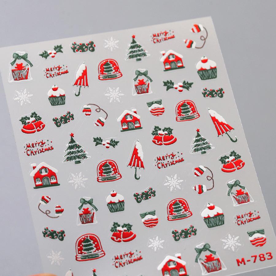 

TENSOR Матовые 3D Рождественские наклейки для ногтей - Самоклеящаяся серия «Горячий красный» M-783