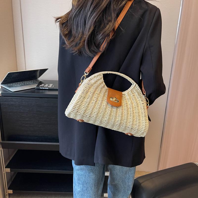 Yogodlns Bolso de mano tejido de verano para mujer, bolsos hechos a mano con asa superior, bolsos para mujer, bolso de playa de diseñador de lujo