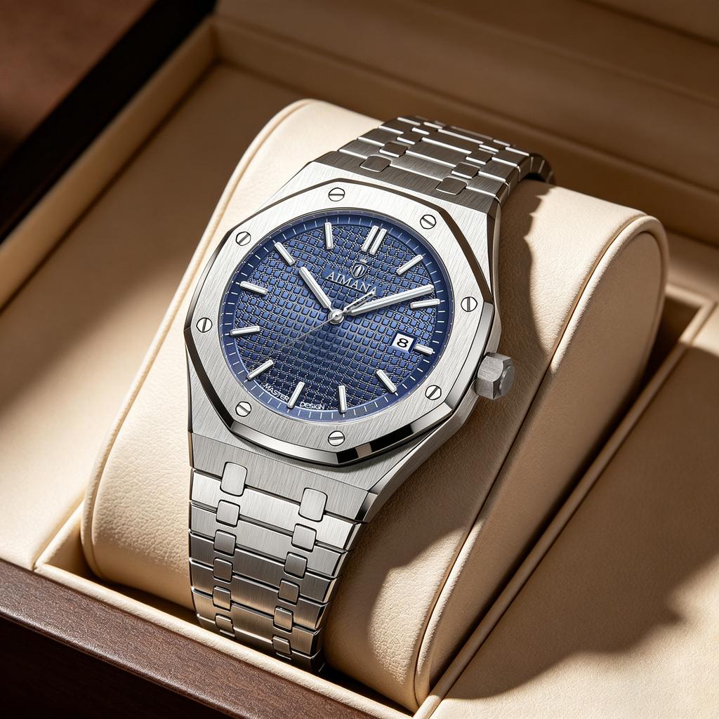 Men's Fashion Analog Quartz Wristwatch Octagonal Bezel Stainless Steel Band Calendar Dial Casual Dress Watch for Men