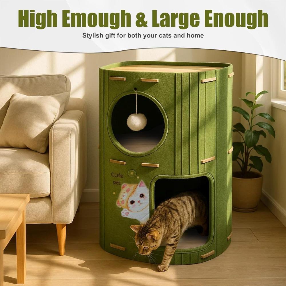 Cat House for Indoor Cats – 2-Tier Cat Condo Cave with Plush Ball, Soft Cushion & Peek Hole – Cozy Kitten Bed and Cat Furniture for Play, Rest & Hide