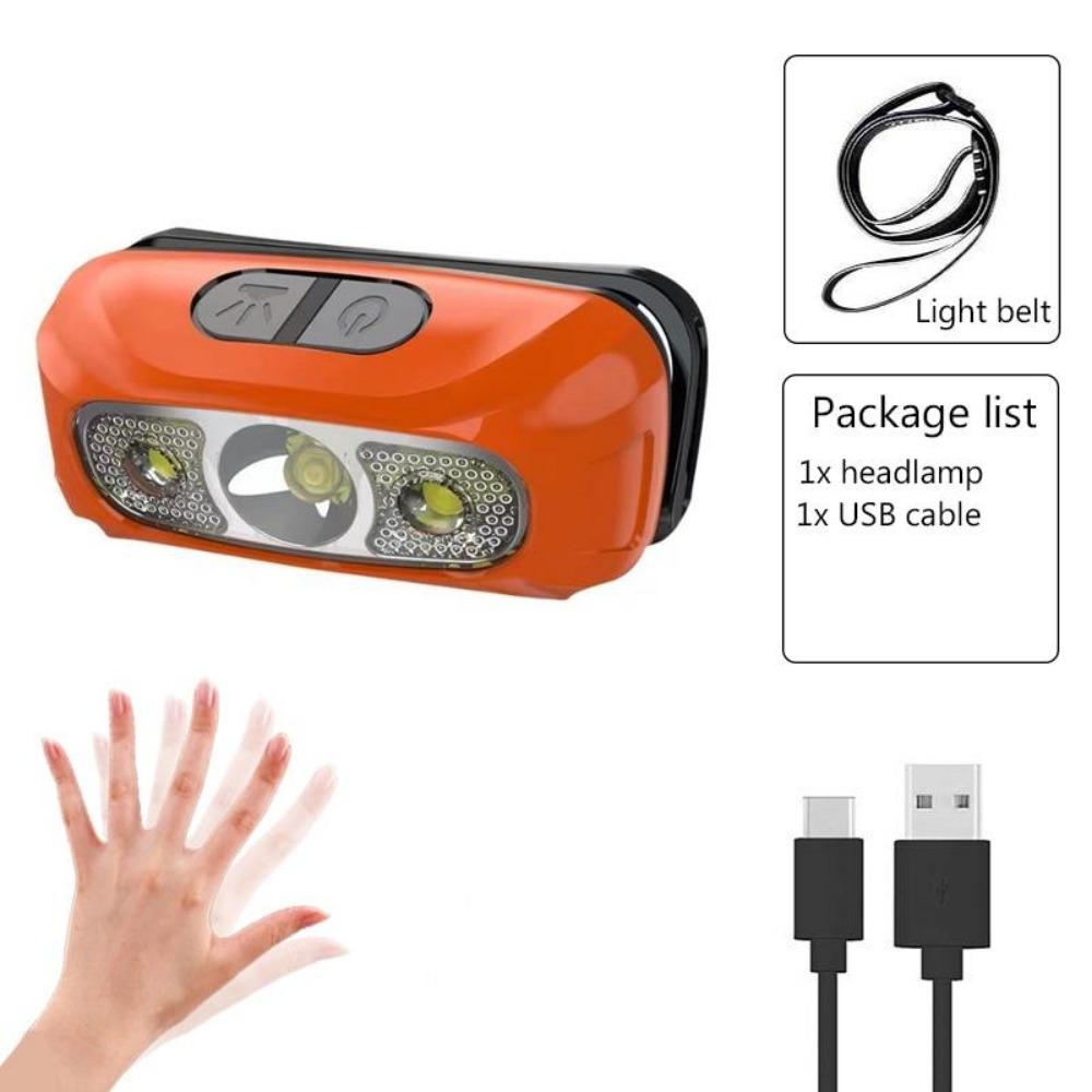 1PACK Mini Rechargeable Powerful Sensor Headlamp Fishing Camping USB Head Flashlight COB LED Head Light Torch Headlights Front Lantern