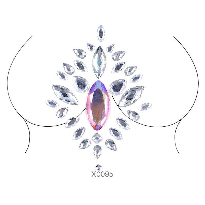 3D Crystal Chest Jewels Temporary Tattoo Sticker Rhinestone Flash Tattoos Adhesive Face Jewel Gem Body Paint Sticker for Party