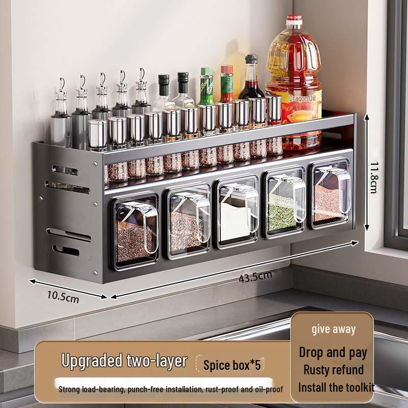 Wall-Mounted Kitchen Spice Rack: Multifunctional Organizer for Condiment Jars and Bottles