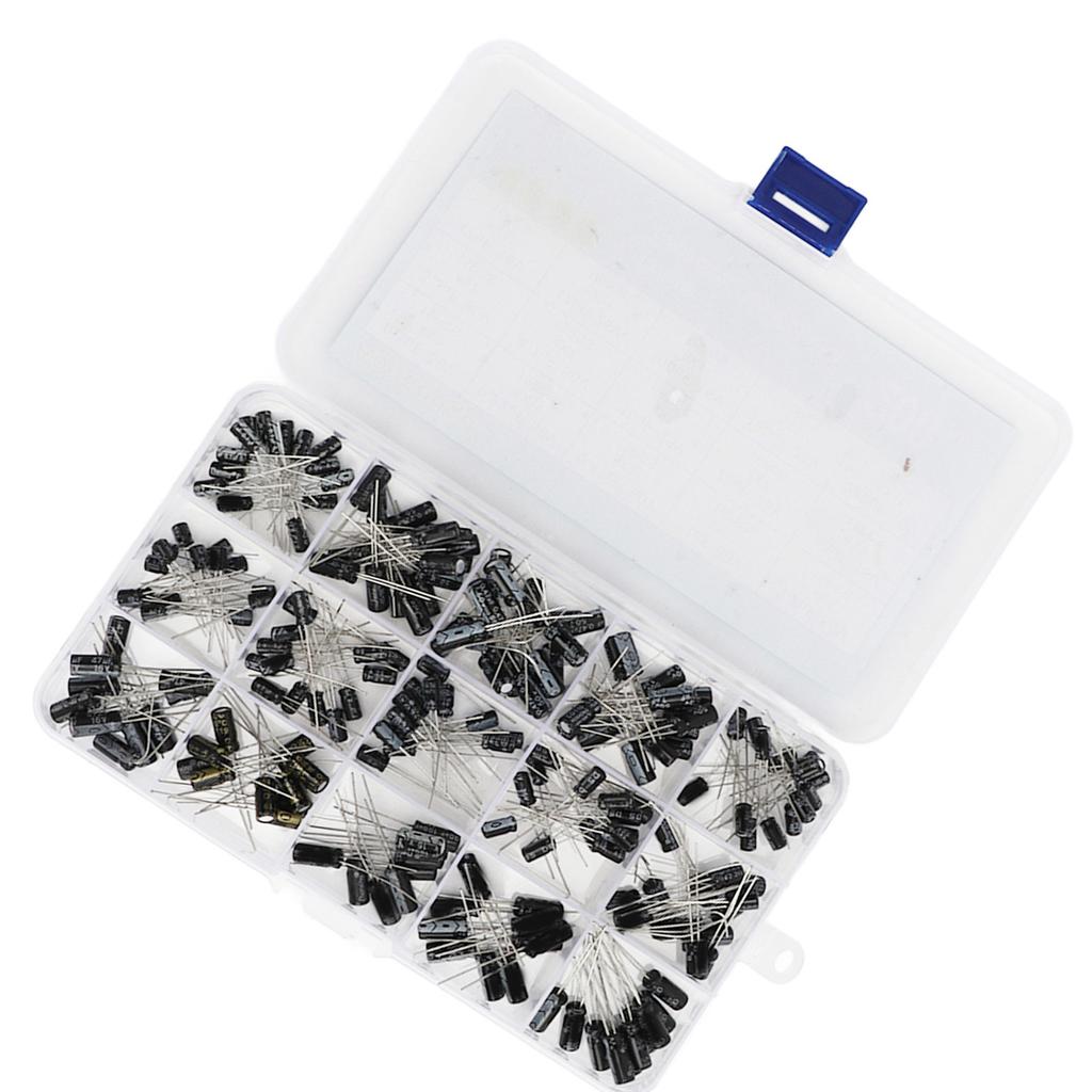 200PCS 15 Value in Line Electrolytic Capacitor Aluminum Capacitor Assortment Box Kit 0.1‑220UF