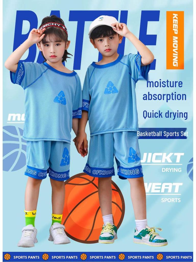 Kinder Schnelltrocknend Sommer 2025 Sportset: Kurzarm-Oberteil und Shorts