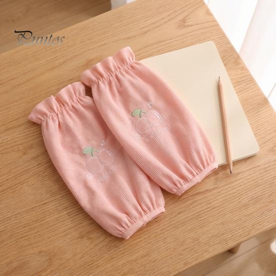 Breathable Waffle Knit Sleeves Winter Stain Resistant Sleeves, Cute Cherry Embroidery Print, Fabric Anti-dirty Arm Housework Clothing Guards