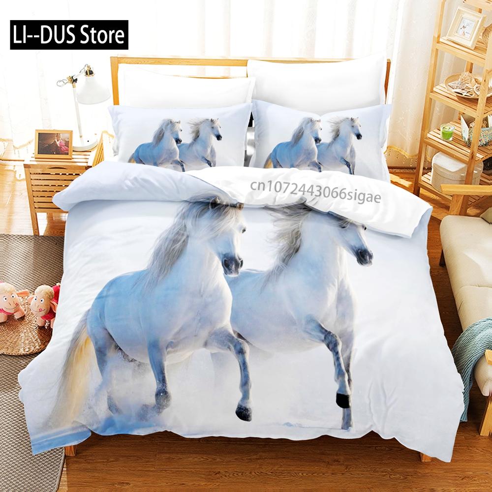 Horse Bedding Set Single Twin Full Queen King Men/women Size Bed Set Aldult Kid Bedroom Duvetcover Sets 3D Anime 045