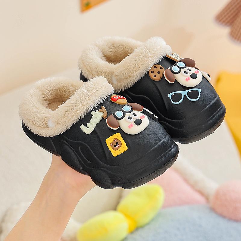 EVA Kids' Furry Cotton Slippers - Warm, Soft, Washable Parent-Child Shoes for Boys