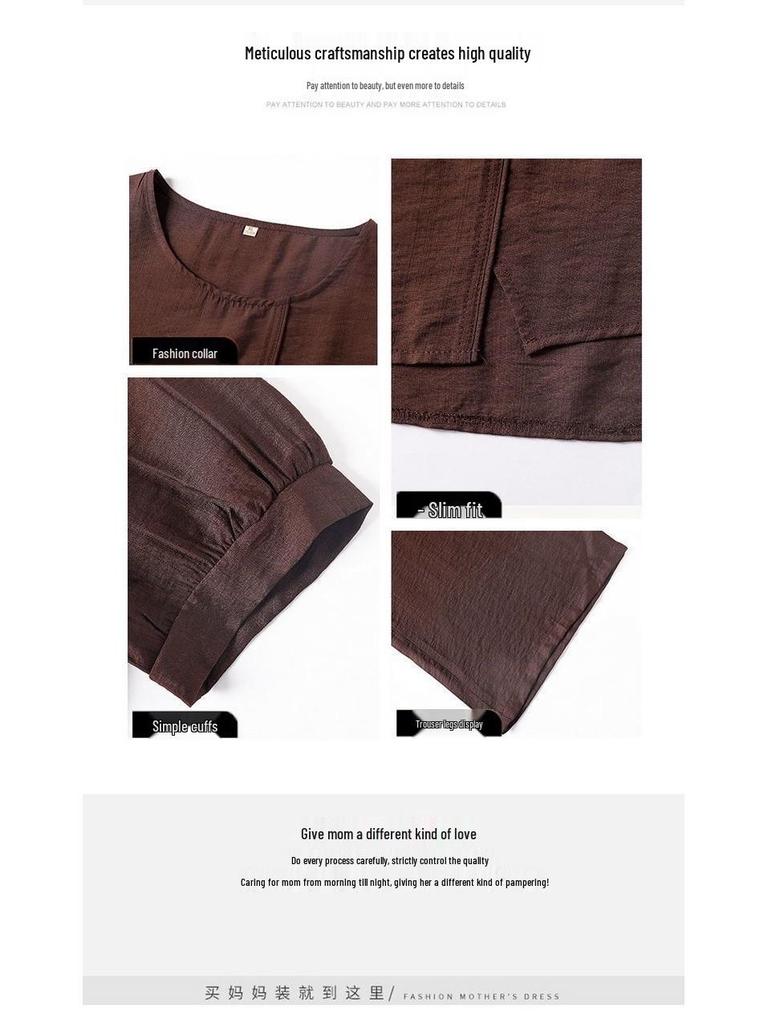 Mom's Summer Cotton Linen Two-Piece Set: Stylish, Casual Outfit for Middle-Aged and Elderly Women